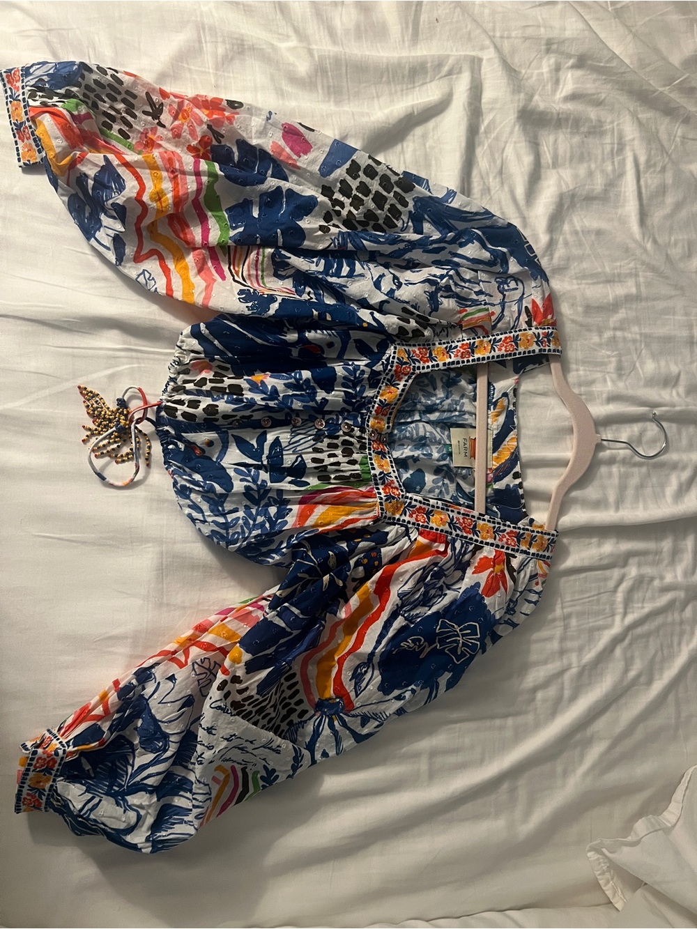 FARM Rio Navy Floral Drawstring Crop Top with Multicolor Accents - Picture 5 of 8